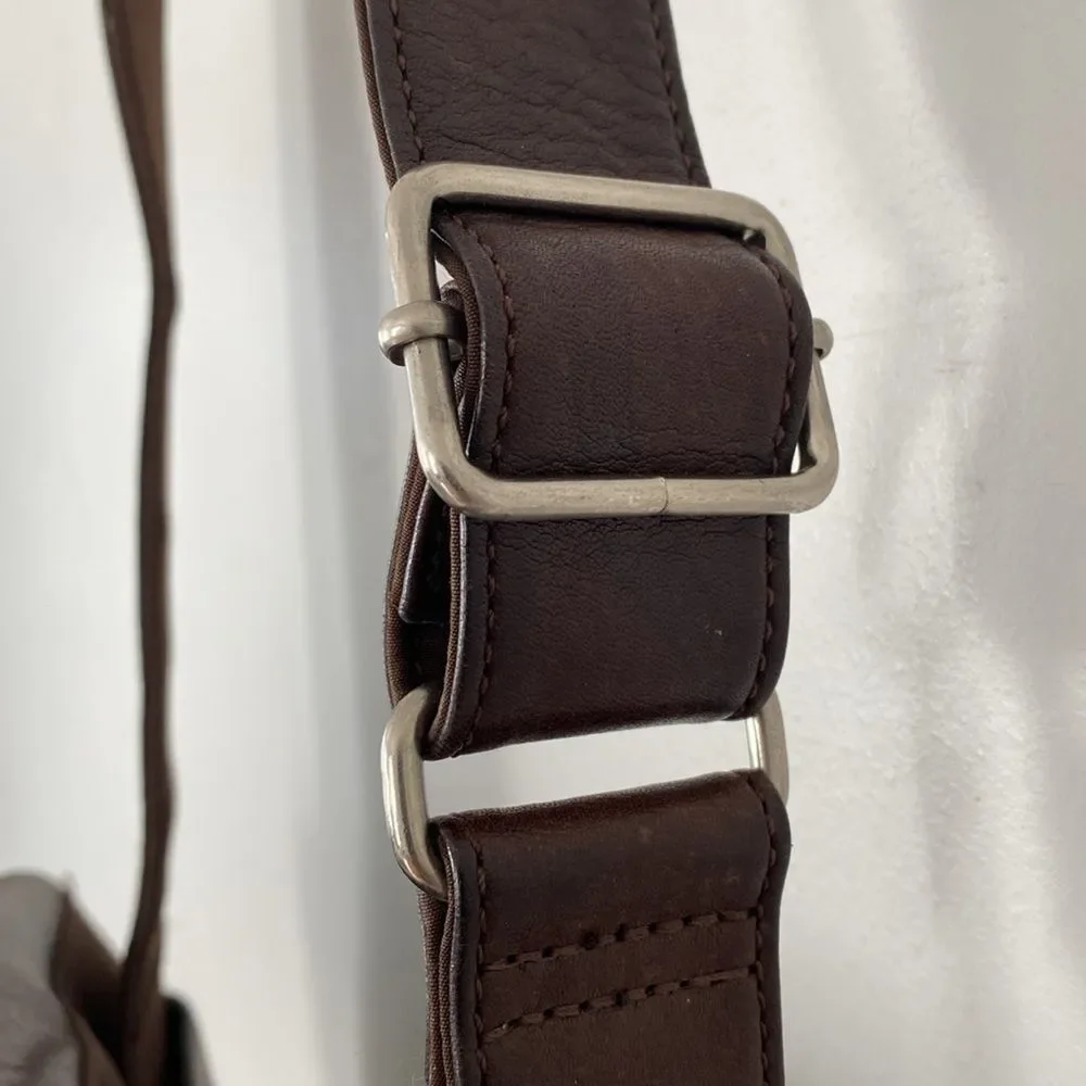 VTG Fossil Dark Brown Leather Messenger Bag Unisex Boho Casual Street Coastal